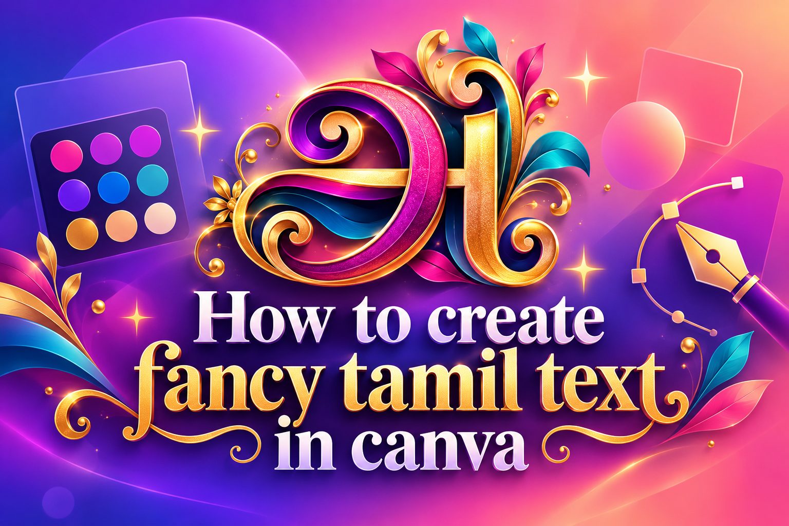 Fancy Tamil typography design created in Canva with colorful decorative lettering